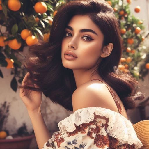 Beautiful Latina in Orange Tree Garden, Splash Art