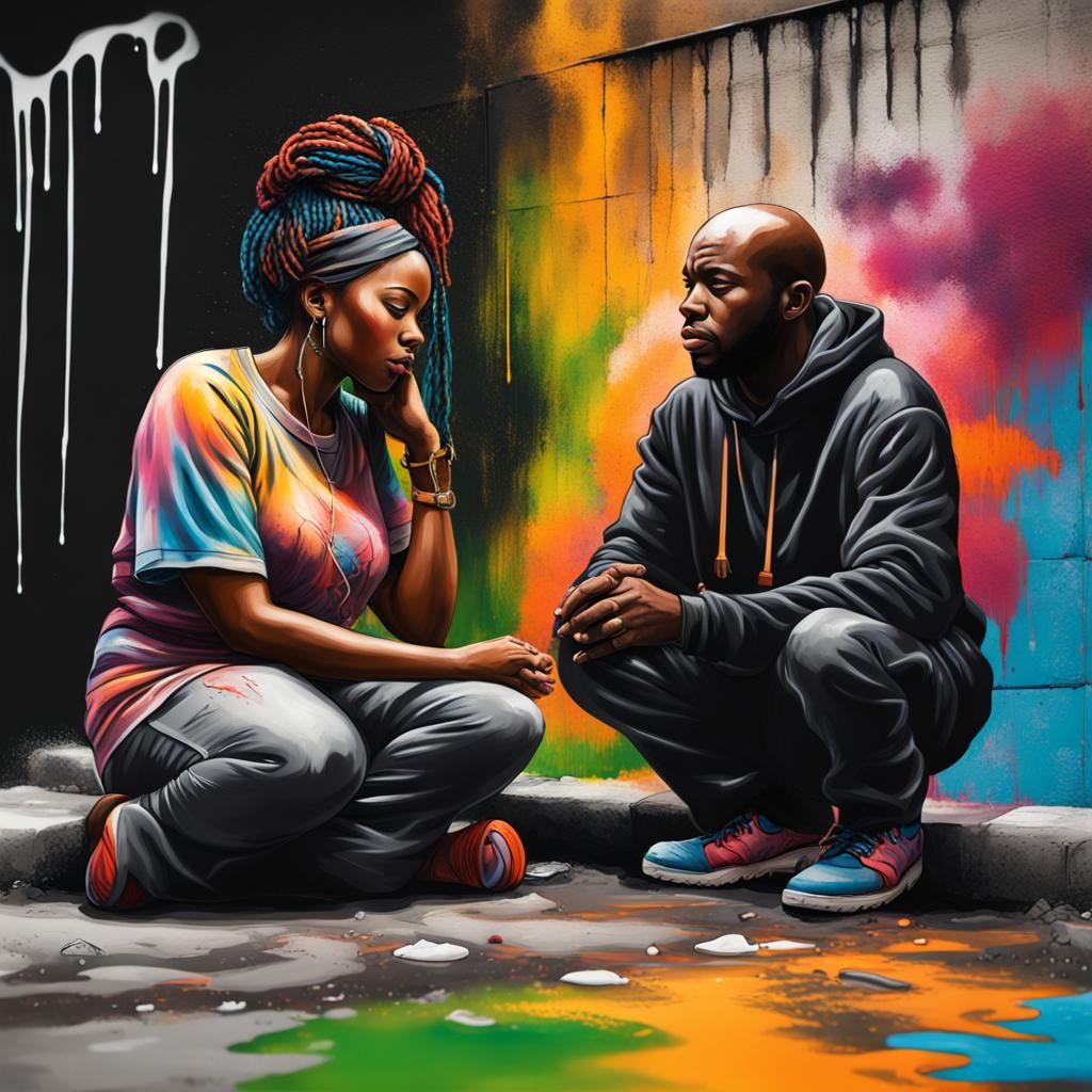 Black Couple Praying: Graffiti Street Art