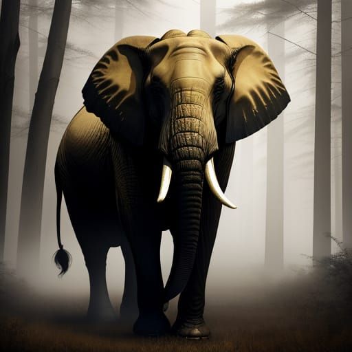 African Elephant Emerging from the Fog