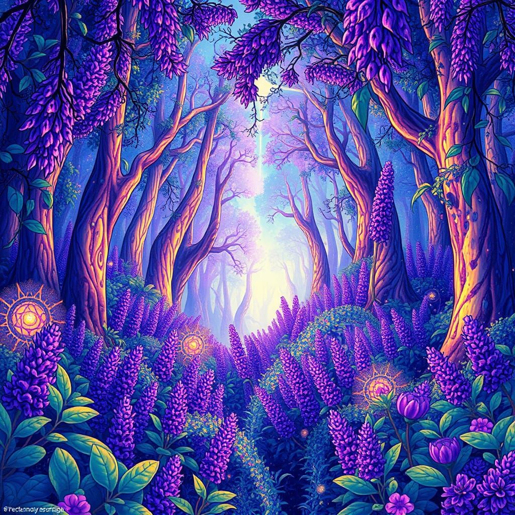 lavender forest letters 8k resolution holographic astral cos...