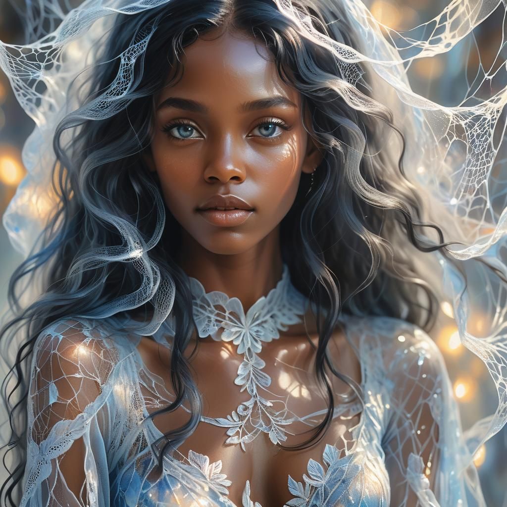 Ethereal Lace: Dreamy Oil Portrait in Pre-Raphaelite Style
