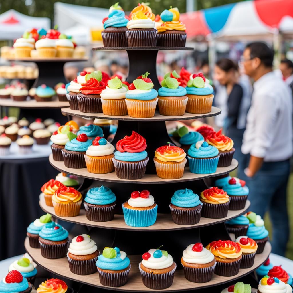 Festival Cupcake Display in Photorealistic Detail