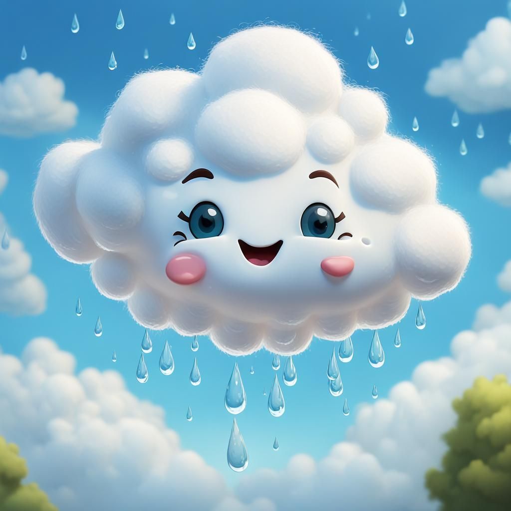 Cheerful Cloud Character in Blue Sky, Digital Art