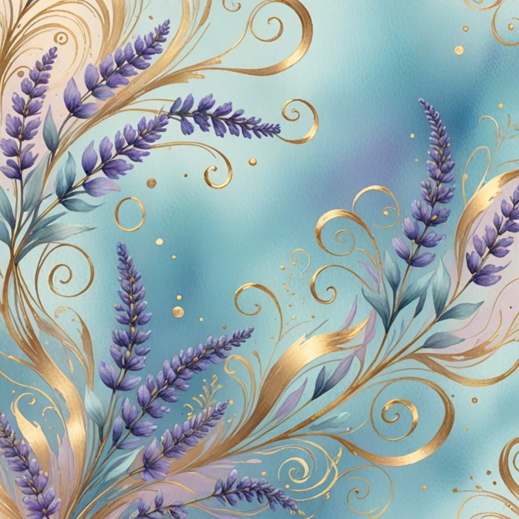 Pastel Lavender and Gold Swirls Illustration