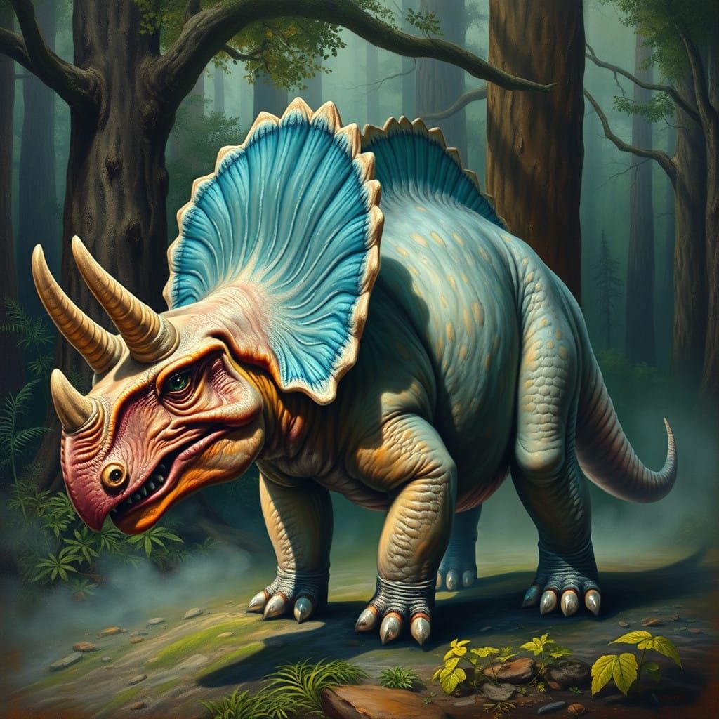 Surrealist Triceratops: Mammalian Wonder in a Dreamlike Fore...