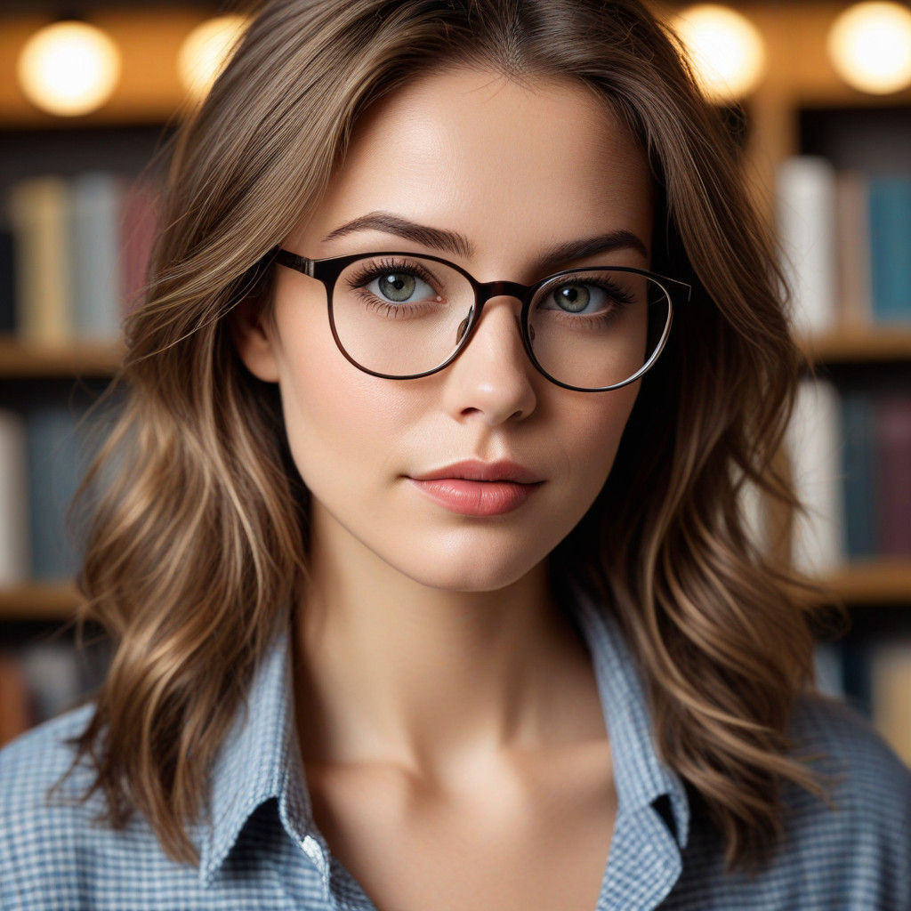 Elegant Business Portrait with Glasses in a Library Setting
