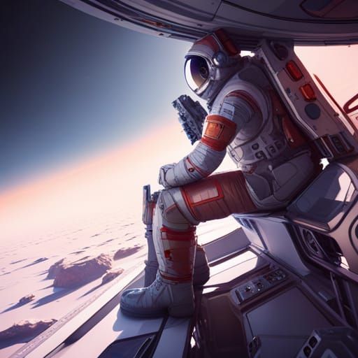 Astronaut Gazing at New Planets in Futuristic Spaceship