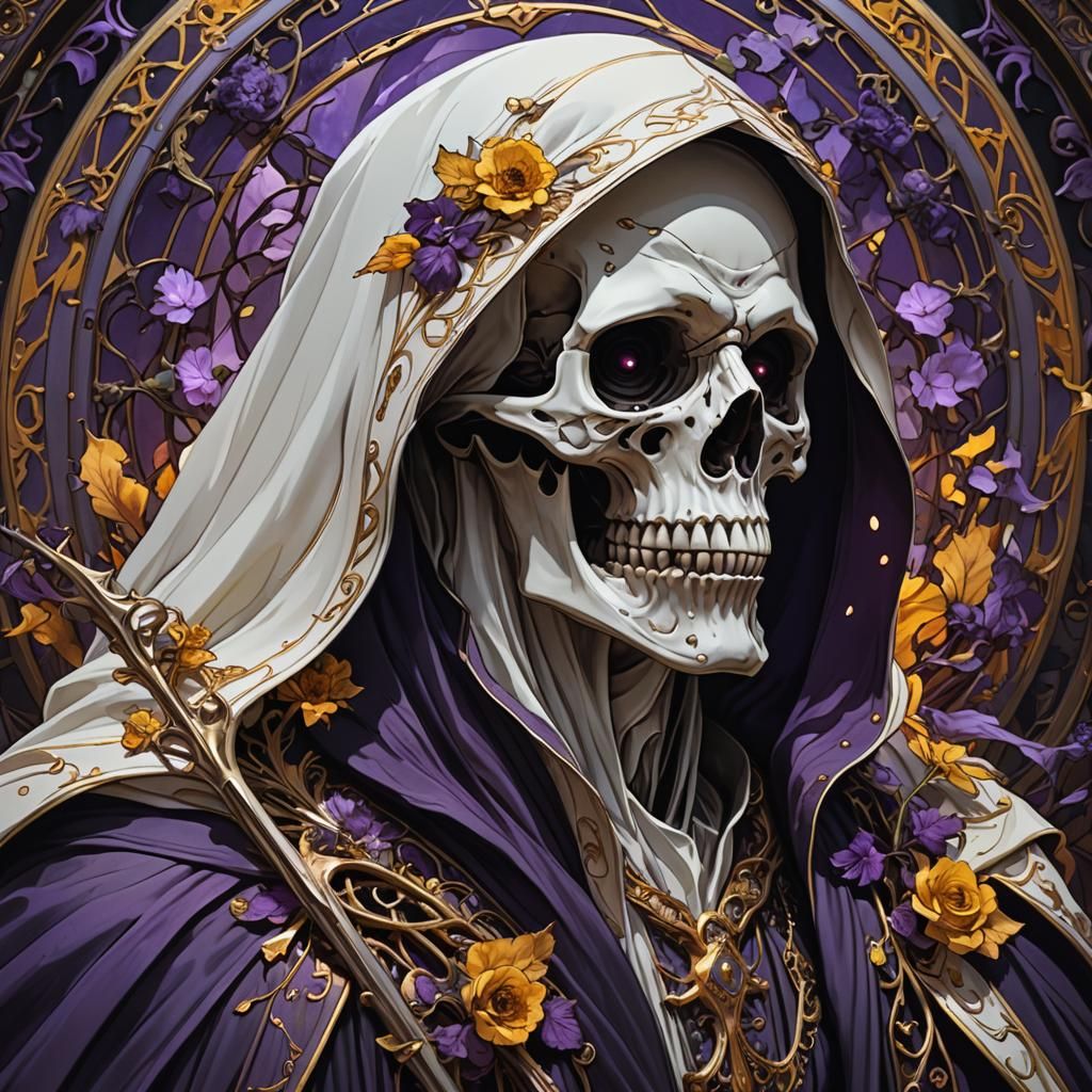 Fading White Grim Reaper in Art Nouveau Style