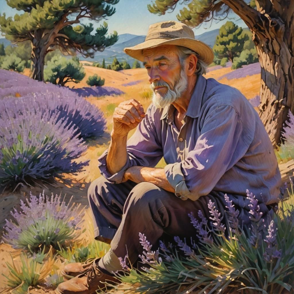 Man Resting Under Pine Tree in Provence