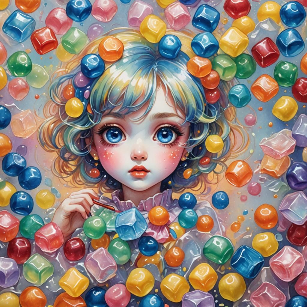 Colorful Jelly Sweets in Chibi Watercolor Style