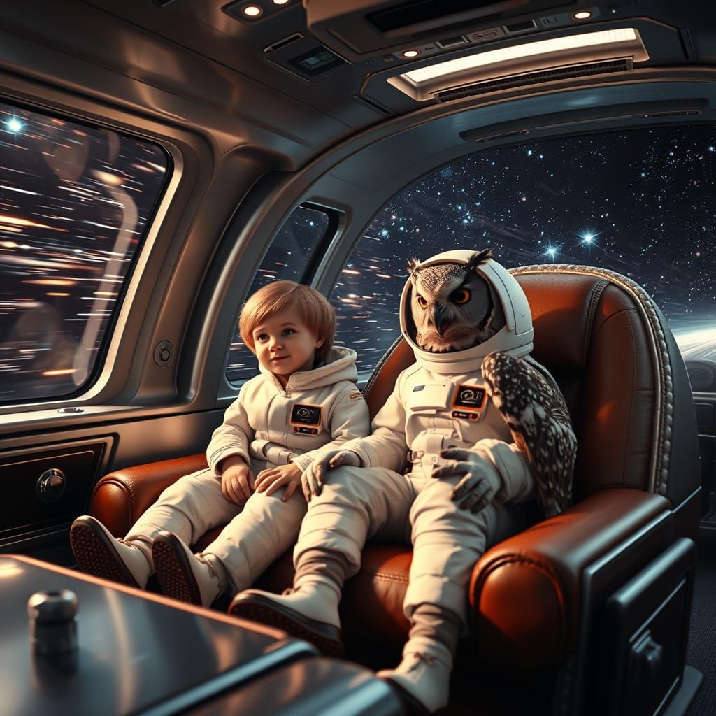 Timeless Odyssey: Miniature Astronaut and Majestic Owl Explo...