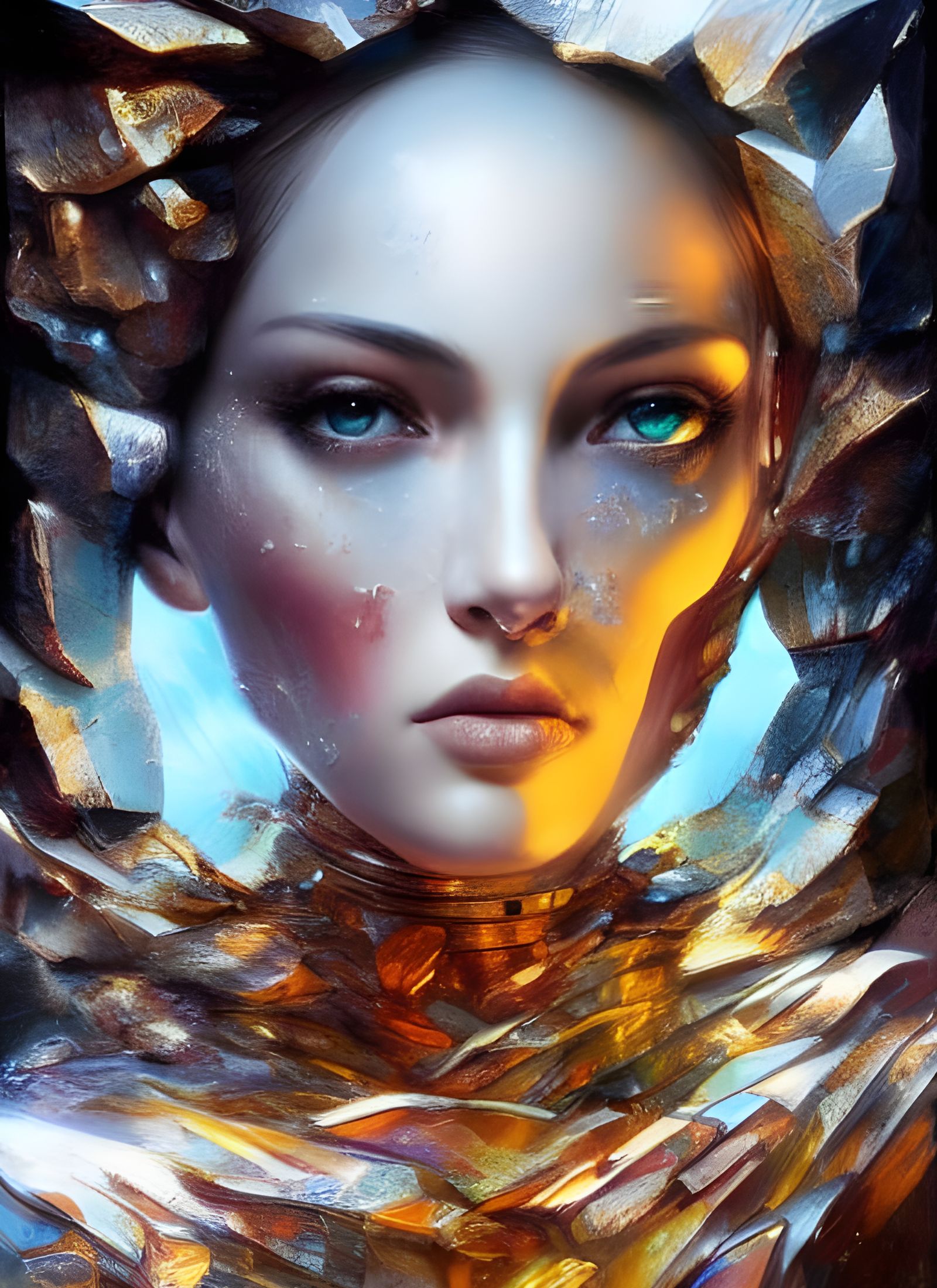 Crystal Glass Android in Scenic Landscape