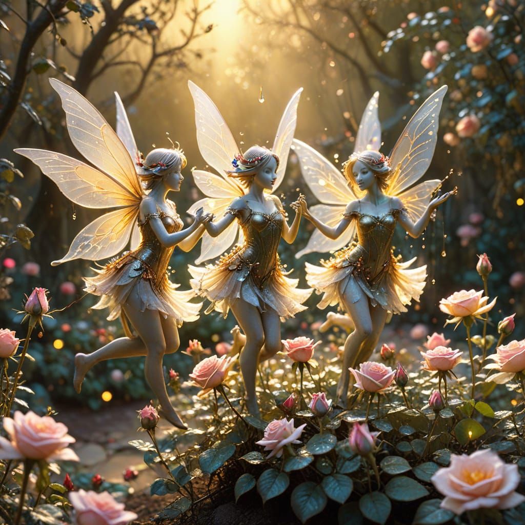 Ten Rose Fairies In Enchanting Garden