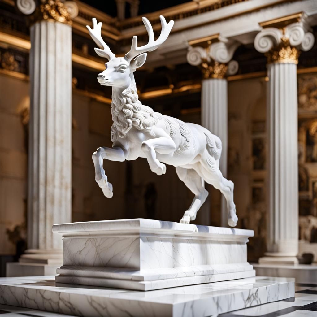 Marble Deer Leaps in Greek Temple