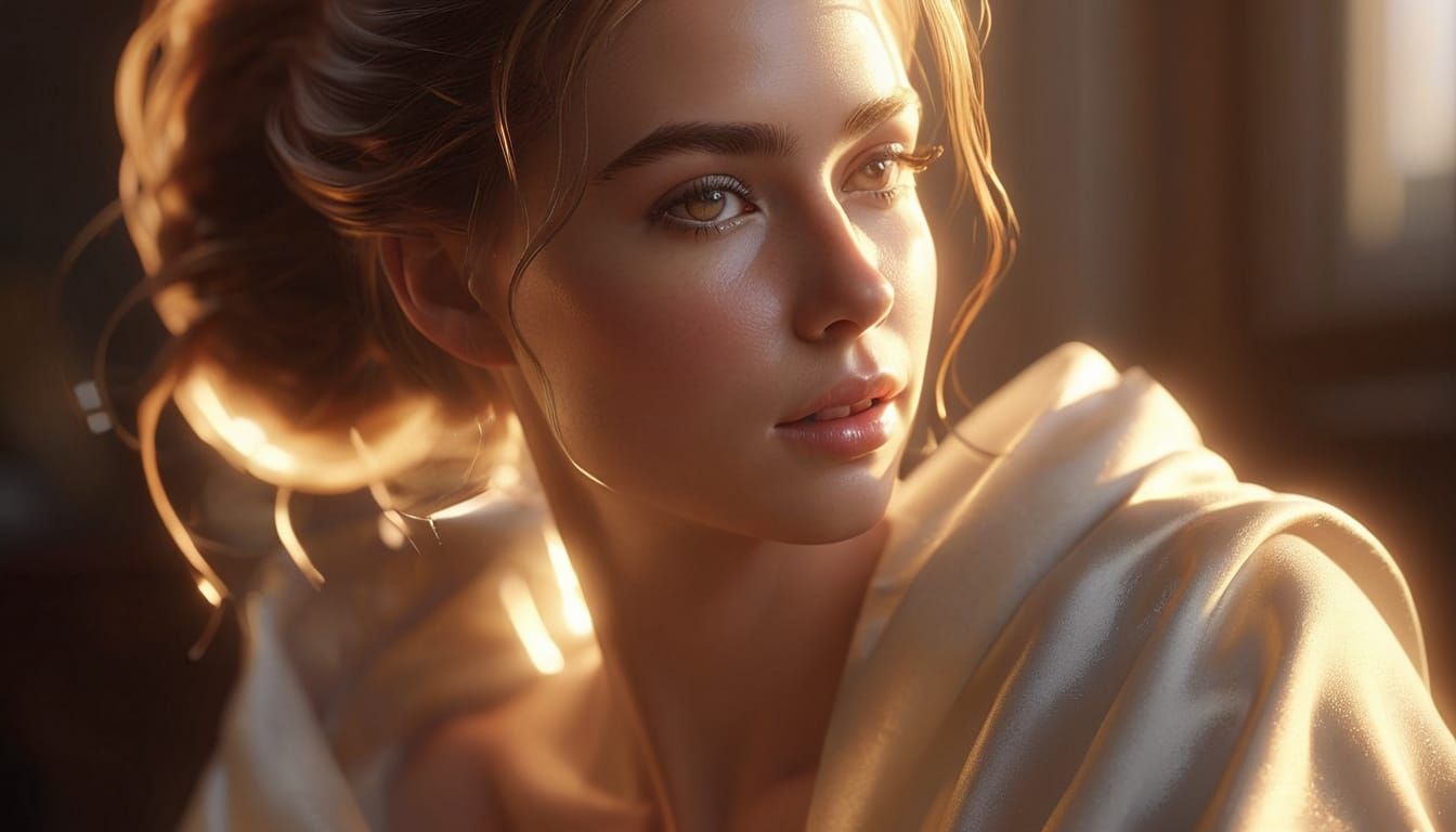 Hyperrealistic Portrait of a French Woman Sewing