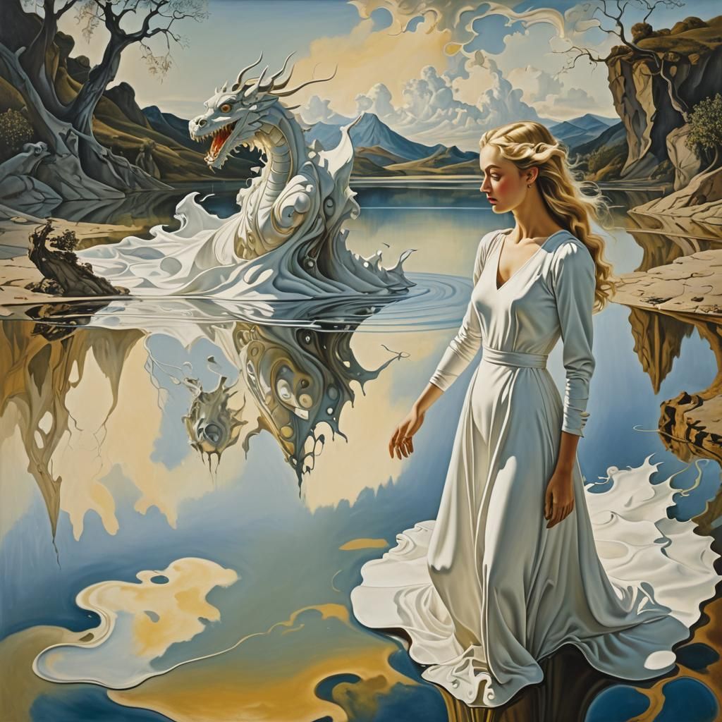 Surreal Dragon Reflection in Style of Salvador Dali