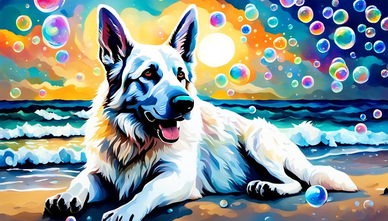 White German Shepherd on the Beach