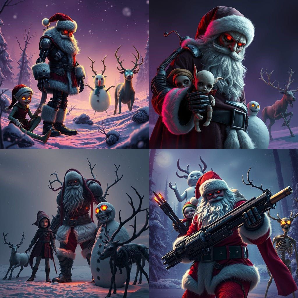 Surreal Dark Fantasy Art Piece: Cybernetic Santa and Undead....