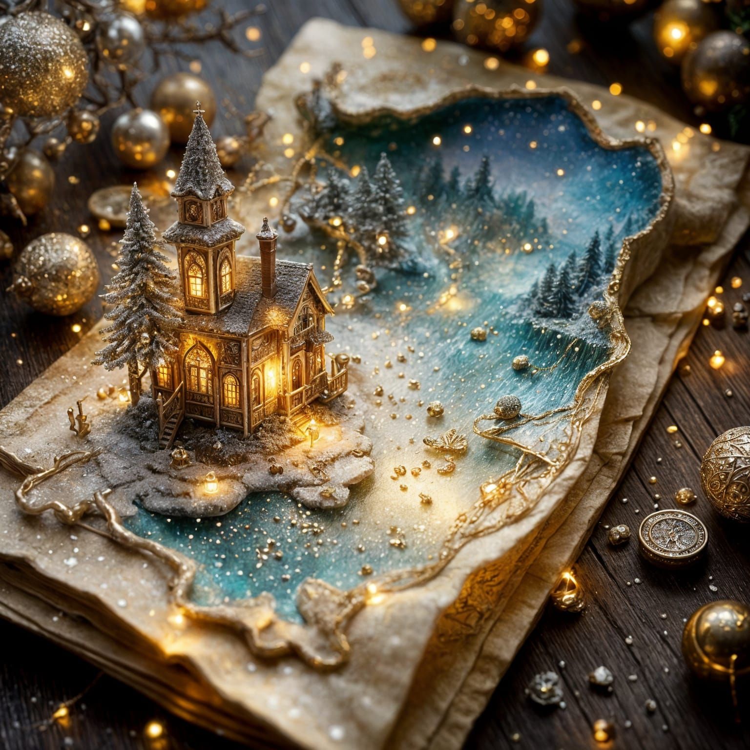 A christmaslandscape of an exquisite, aged stationery