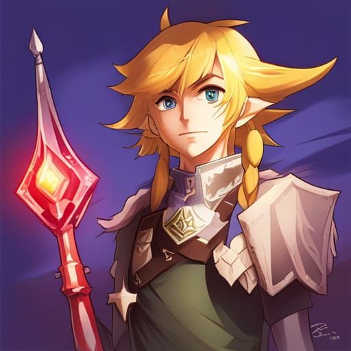 Link with Magic Staff in Anime Style