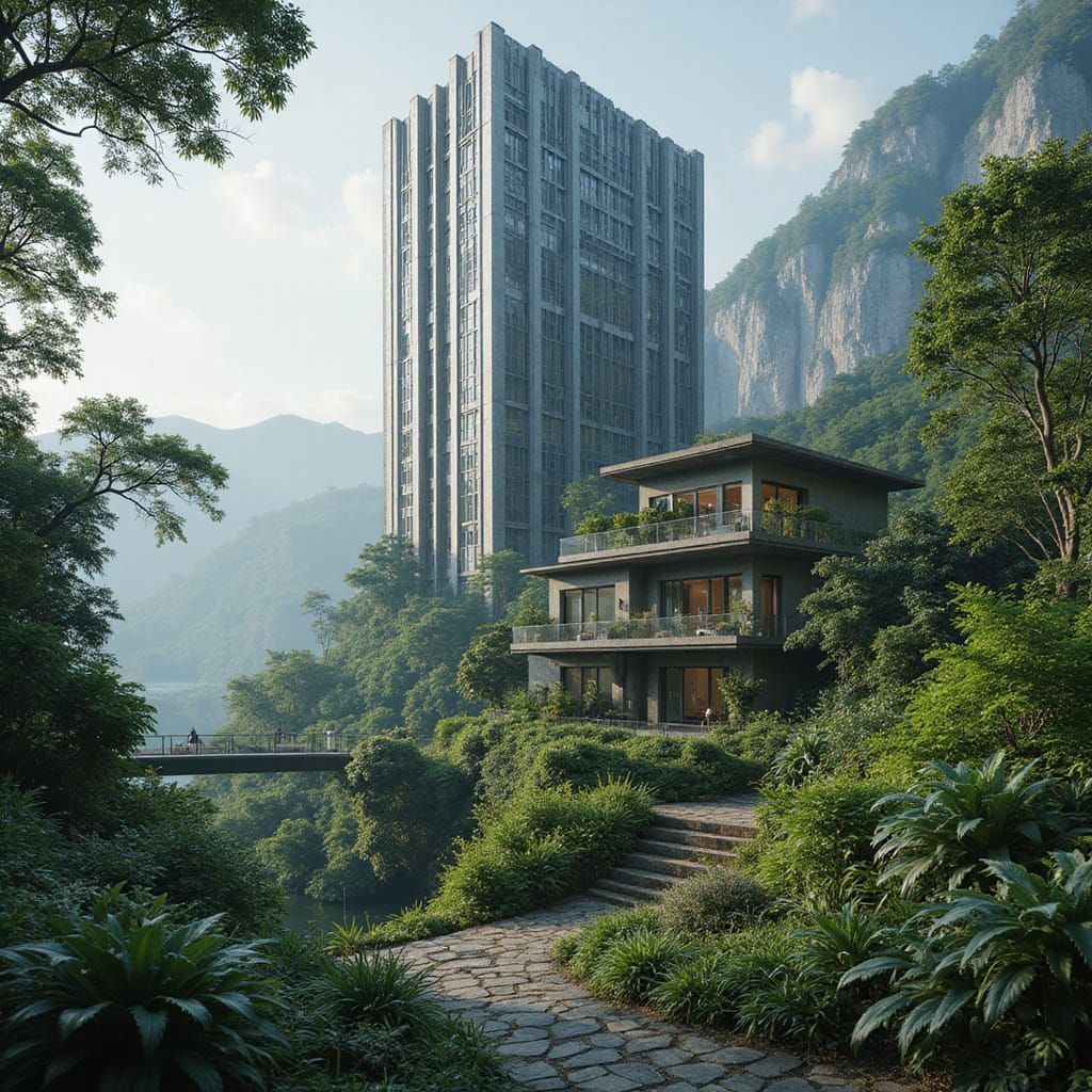 Futuristic Skyscraper Tower in Hostile Jungle Landscape