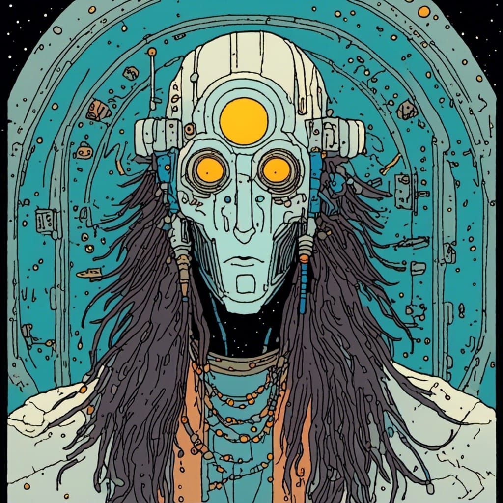 Mechanical Mask and Robes in Moebius Style