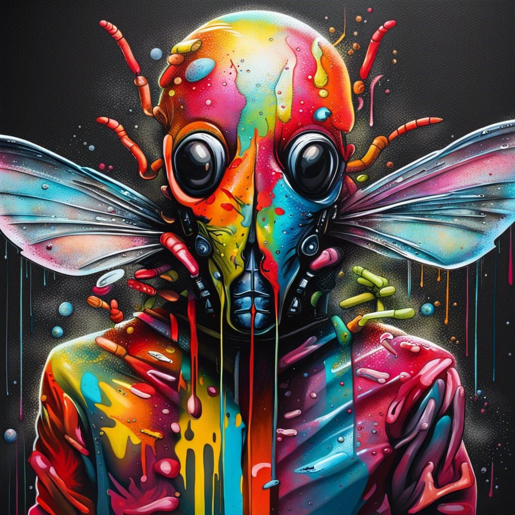 Insect-Human Hybrid in Graffiti Splash Art