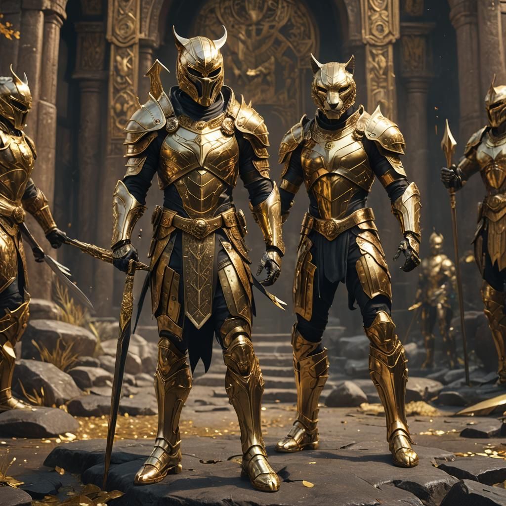 Golden Puma Warrior in Armor with Spear