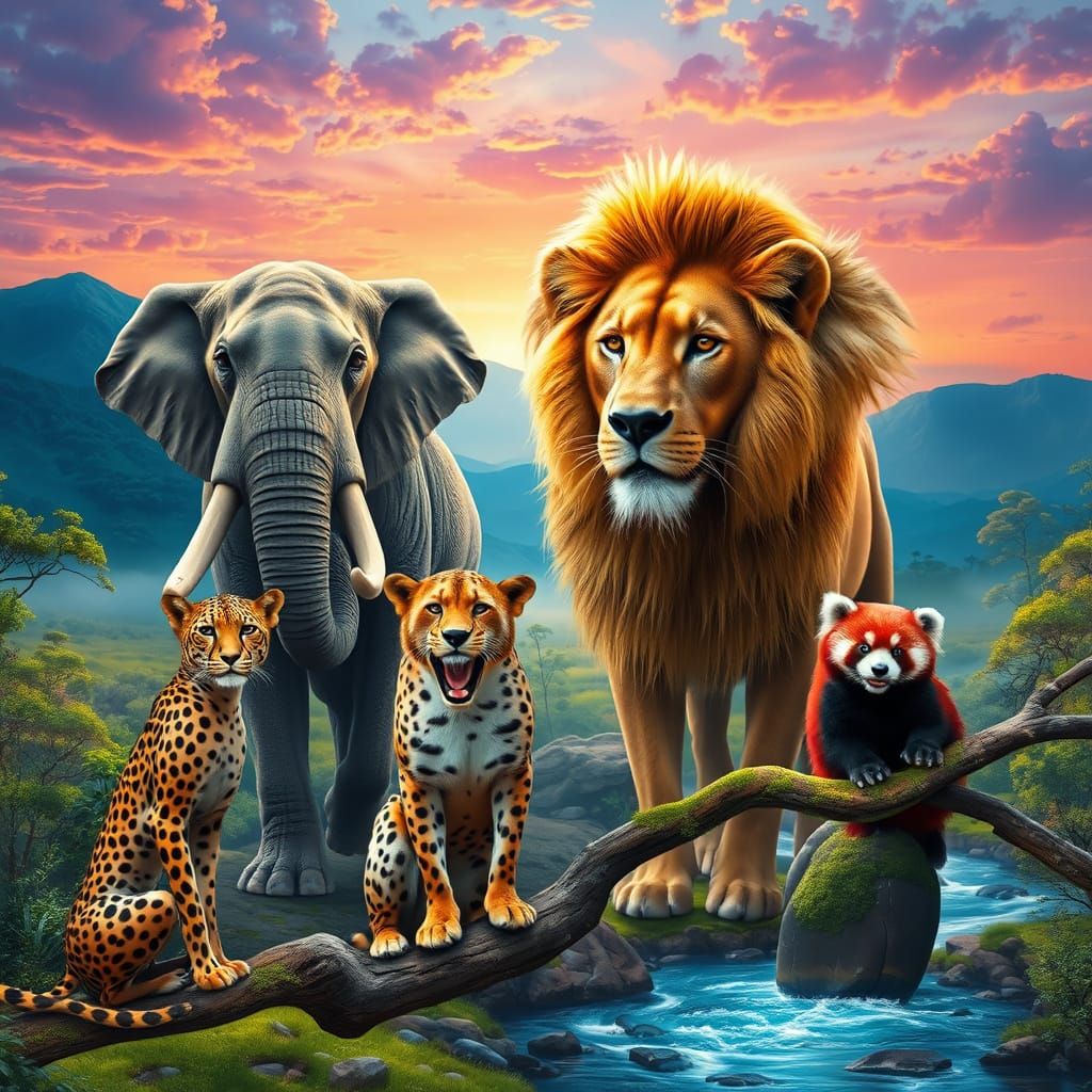 Realistic Digital Painting of Majestic Animals in Ethereal L...