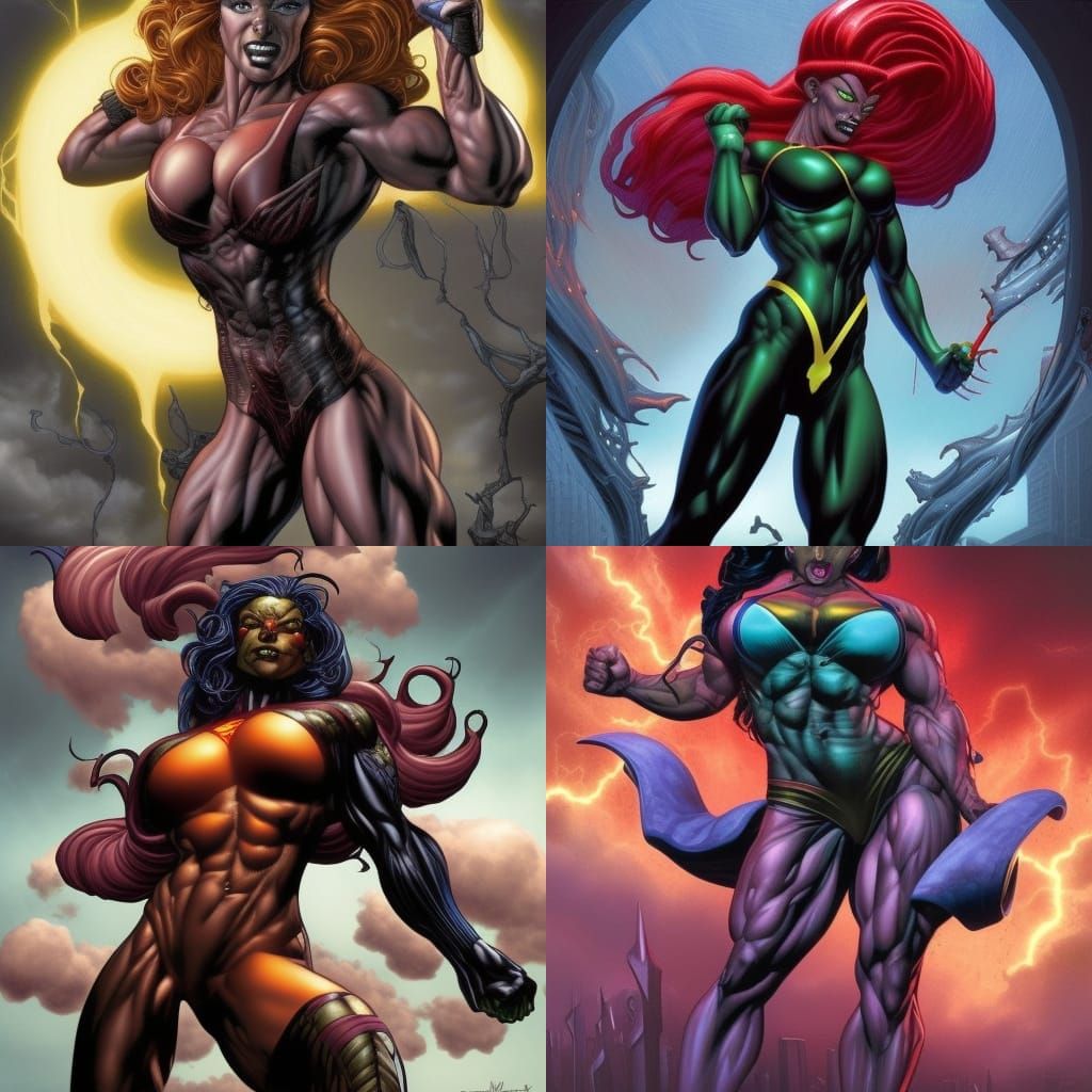 Tornado in the form of an superpowered muscular villainess