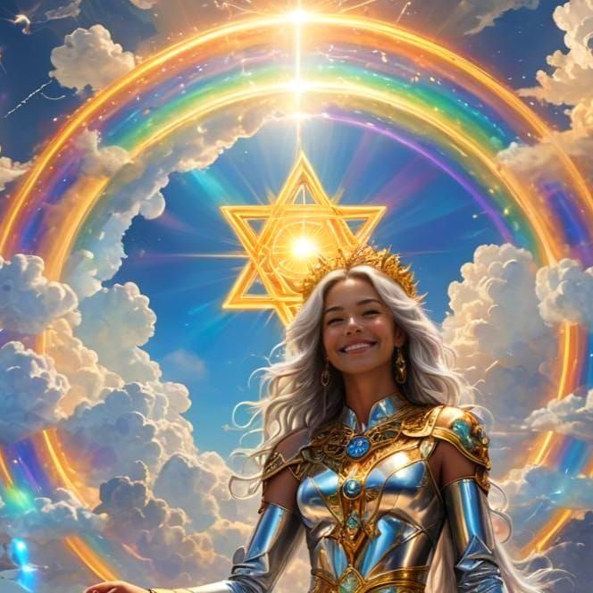 Divine Being Lounging on Cloud with Electric Energy