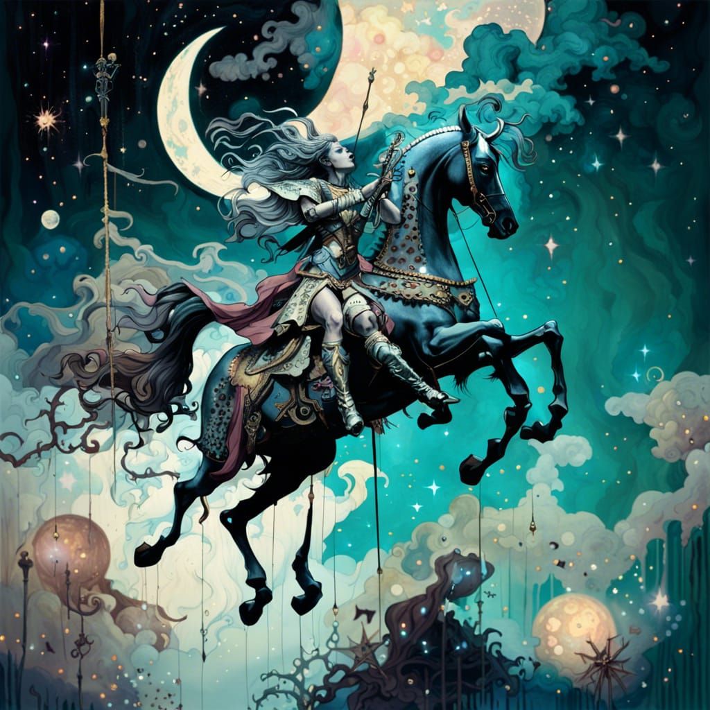 Ethereal Centaur Archer Under Moonlit Sky