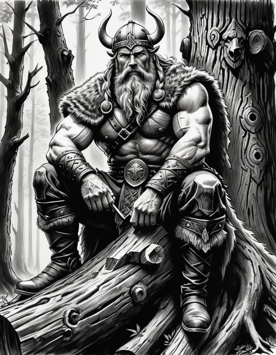 Detailed Charcoal Drawing of a Viking Warrior