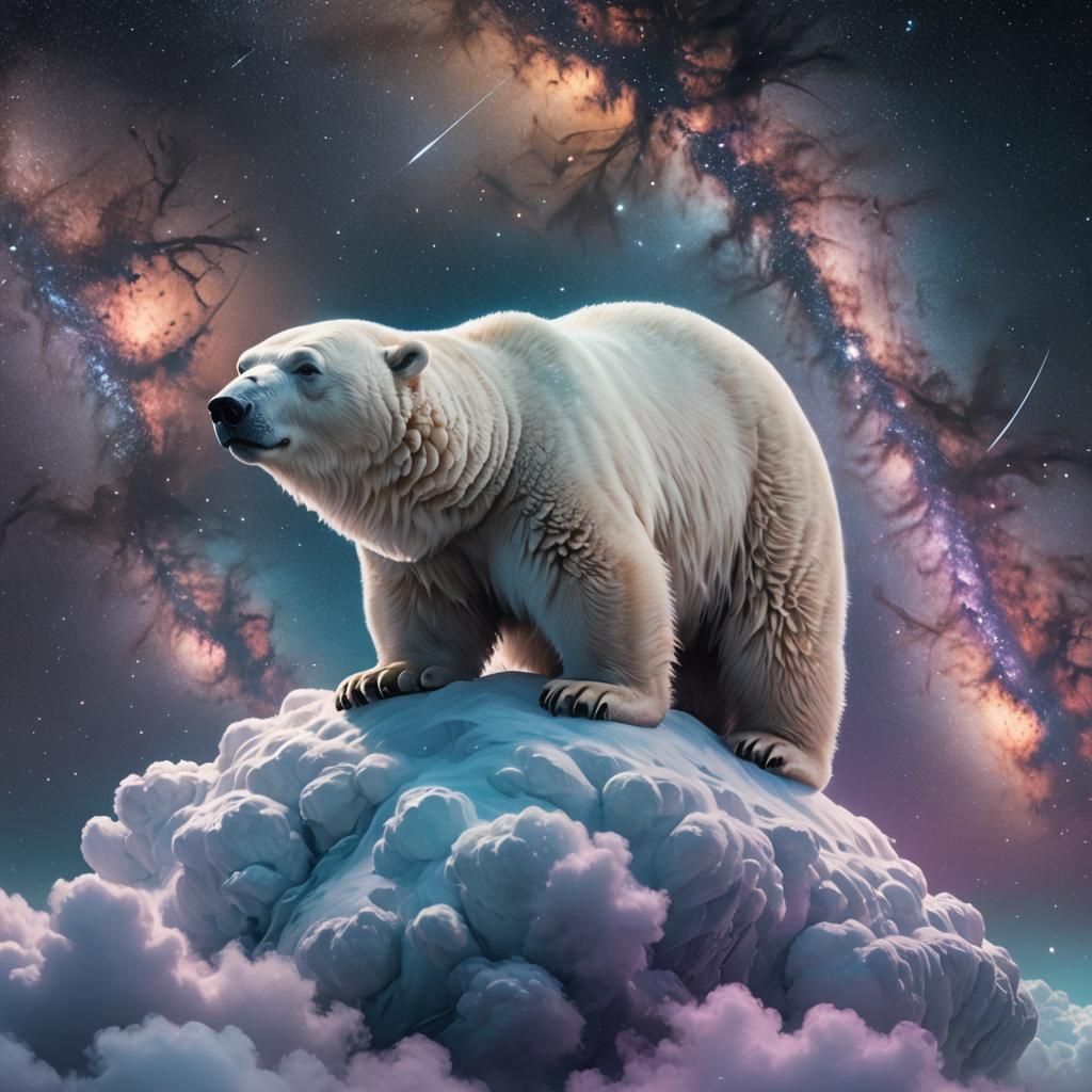 Polar Bear Gazing at Milky Way in Fantasy Style