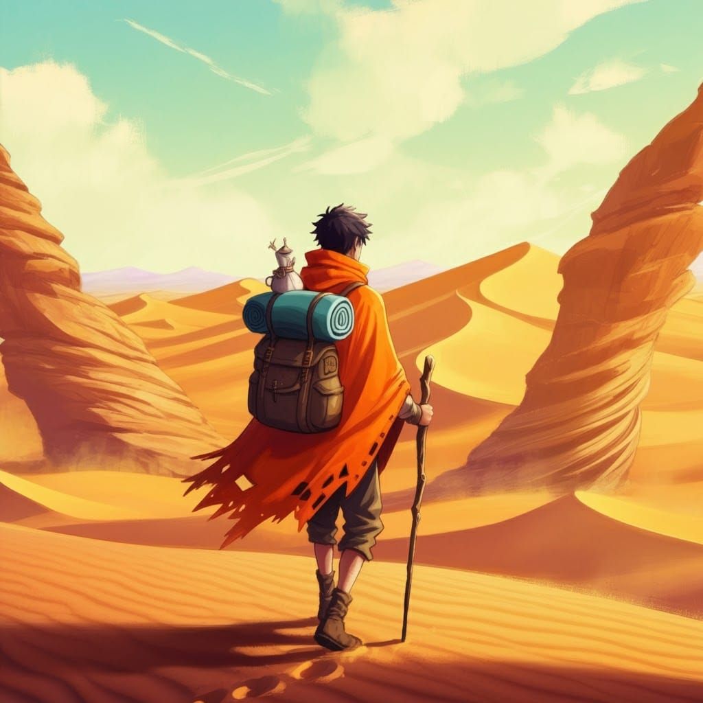 Nomad's Desert Journey: Manga Style Illustration
