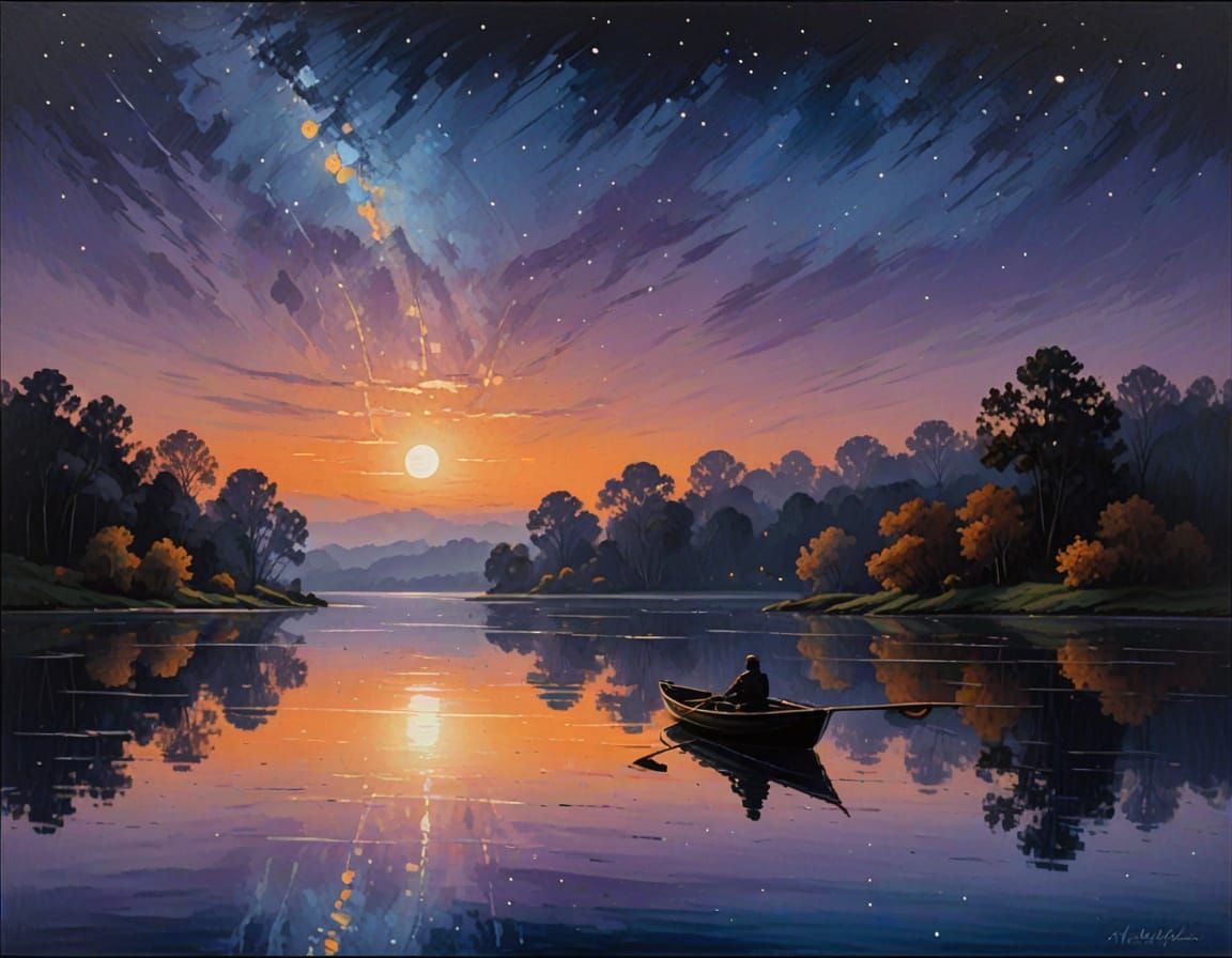 Dramatic Moonlit Night Scene as Oil Painting