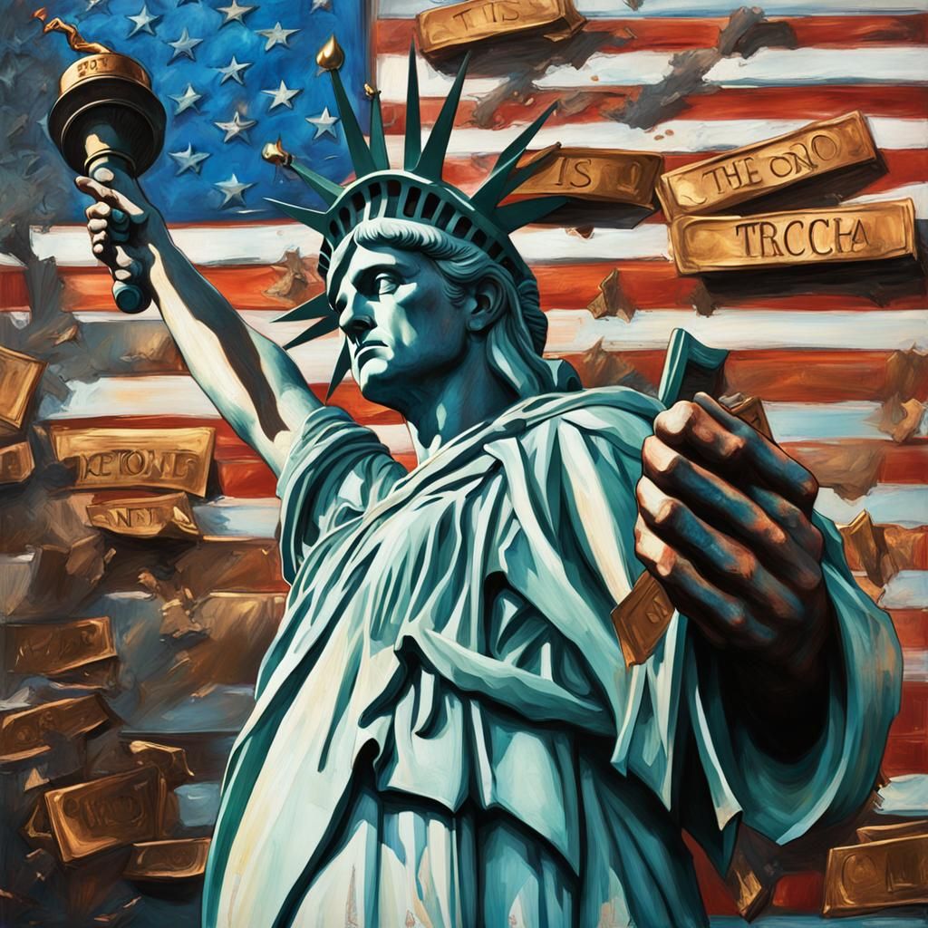 Statue of Liberty Cries: Hyperrealistic Splash Art