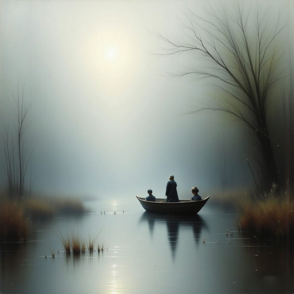 Misty River Life: Oil Painting in Turner & Constable Style