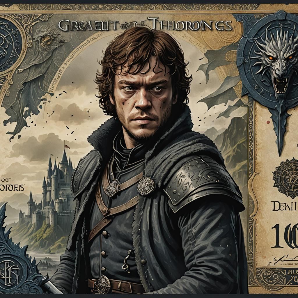 Theon Greyjoy Art Banknote in Detailed Digital Painting