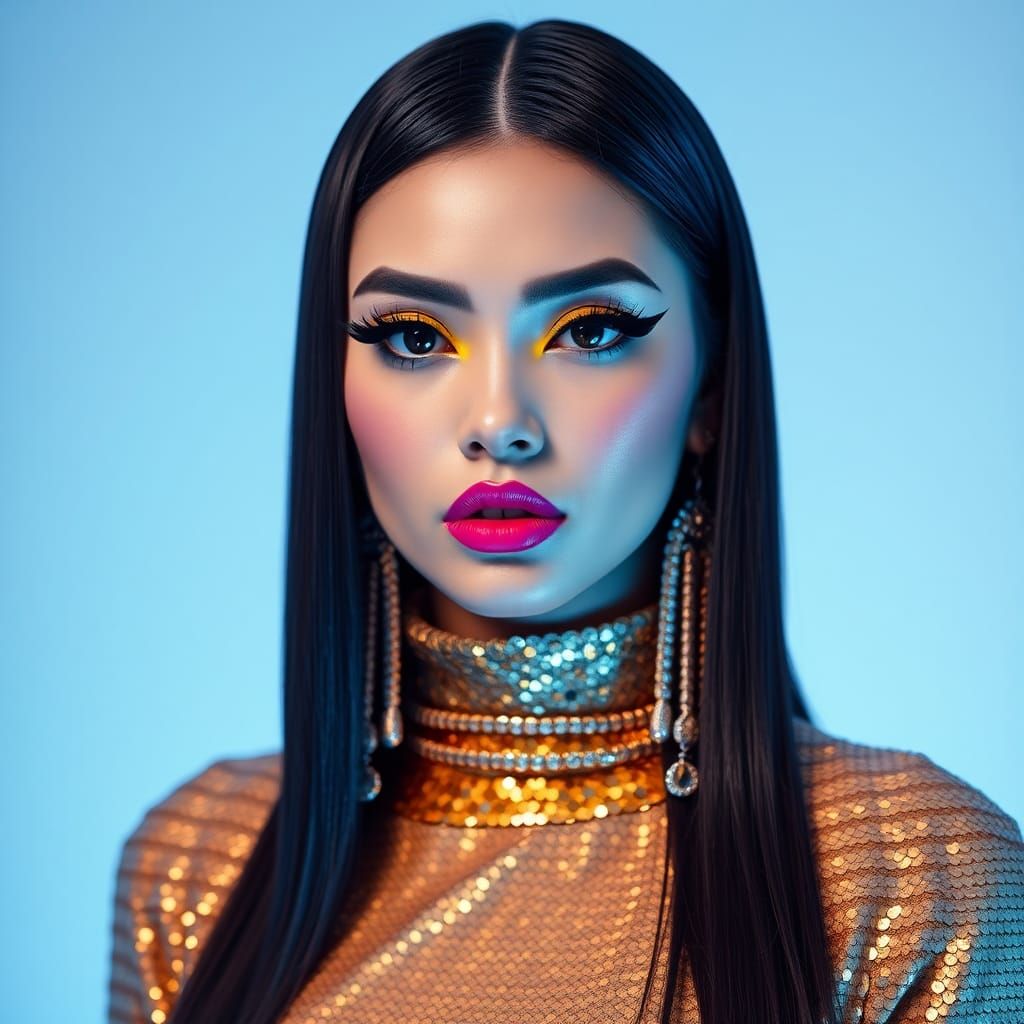 Glamorous Futuristic Fashion Portrait with Bold Makeup