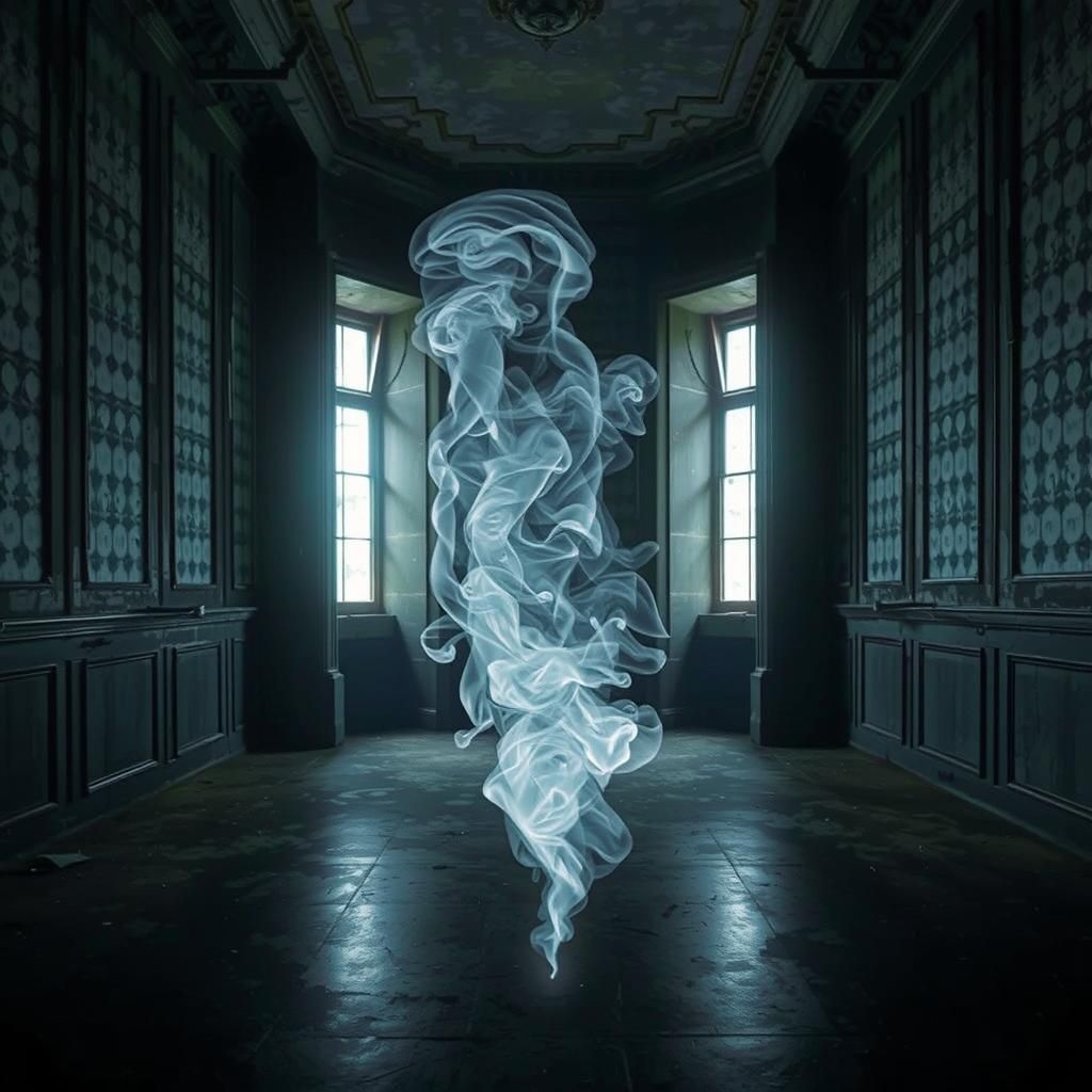 Ethereal Ghostly Figure in Abandoned Room