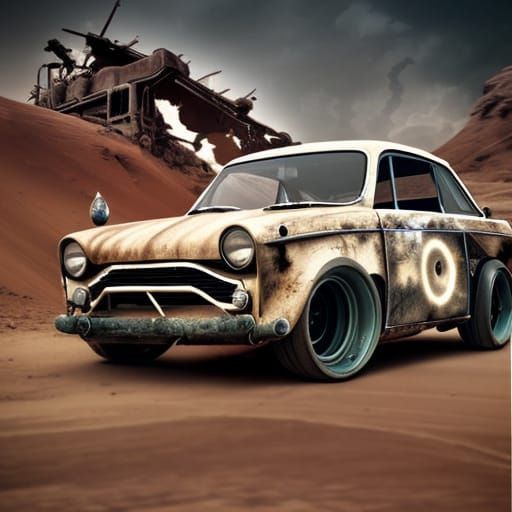 trabant 601 as a madmaxcar. hyperdetailed and hyperrealism