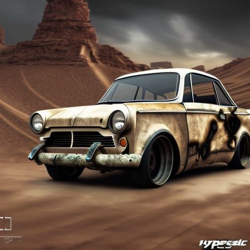 trabant 601 as a madmaxcar. hyperdetailed and hyperrealism