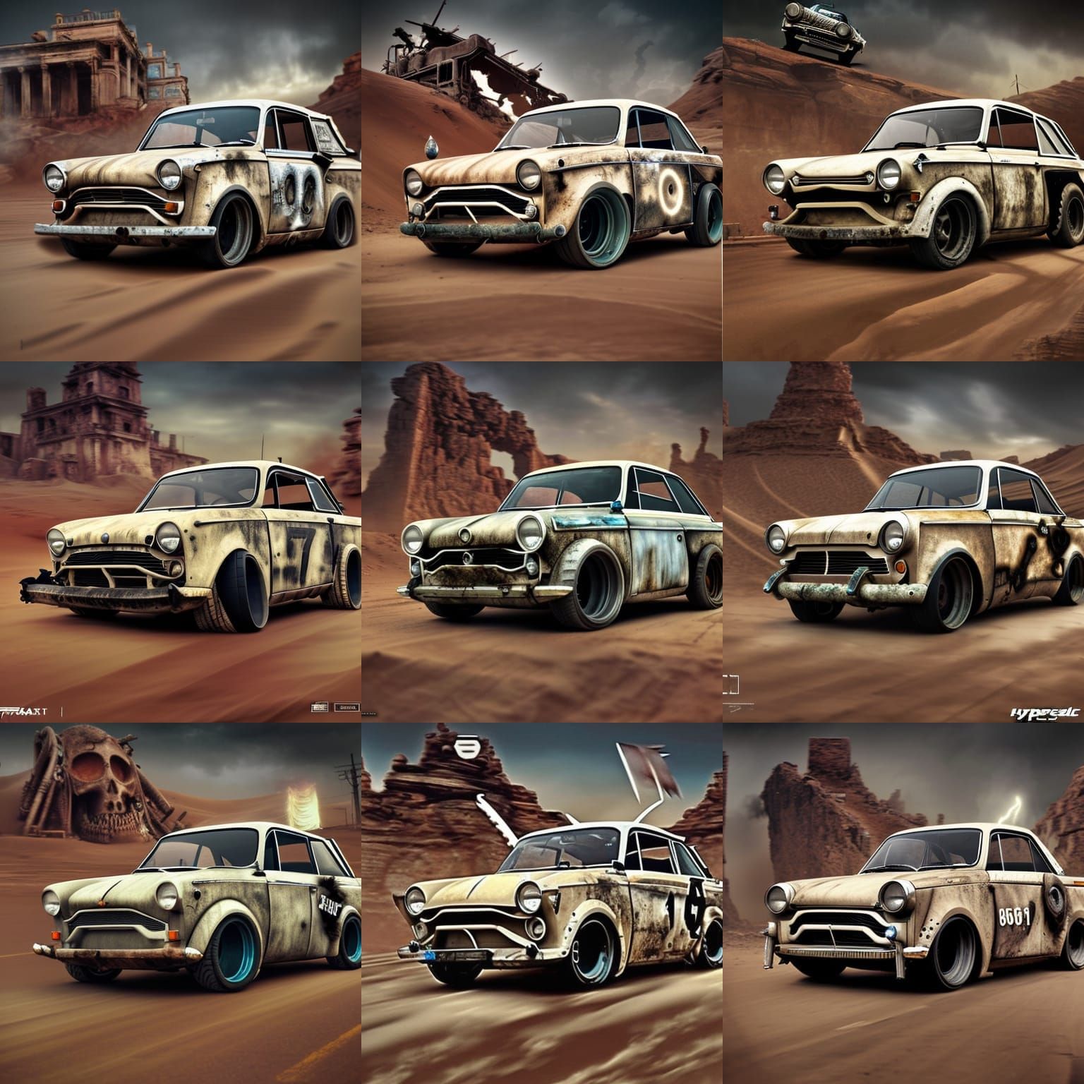 trabant 601 as a madmaxcar. hyperdetailed and hyperrealism