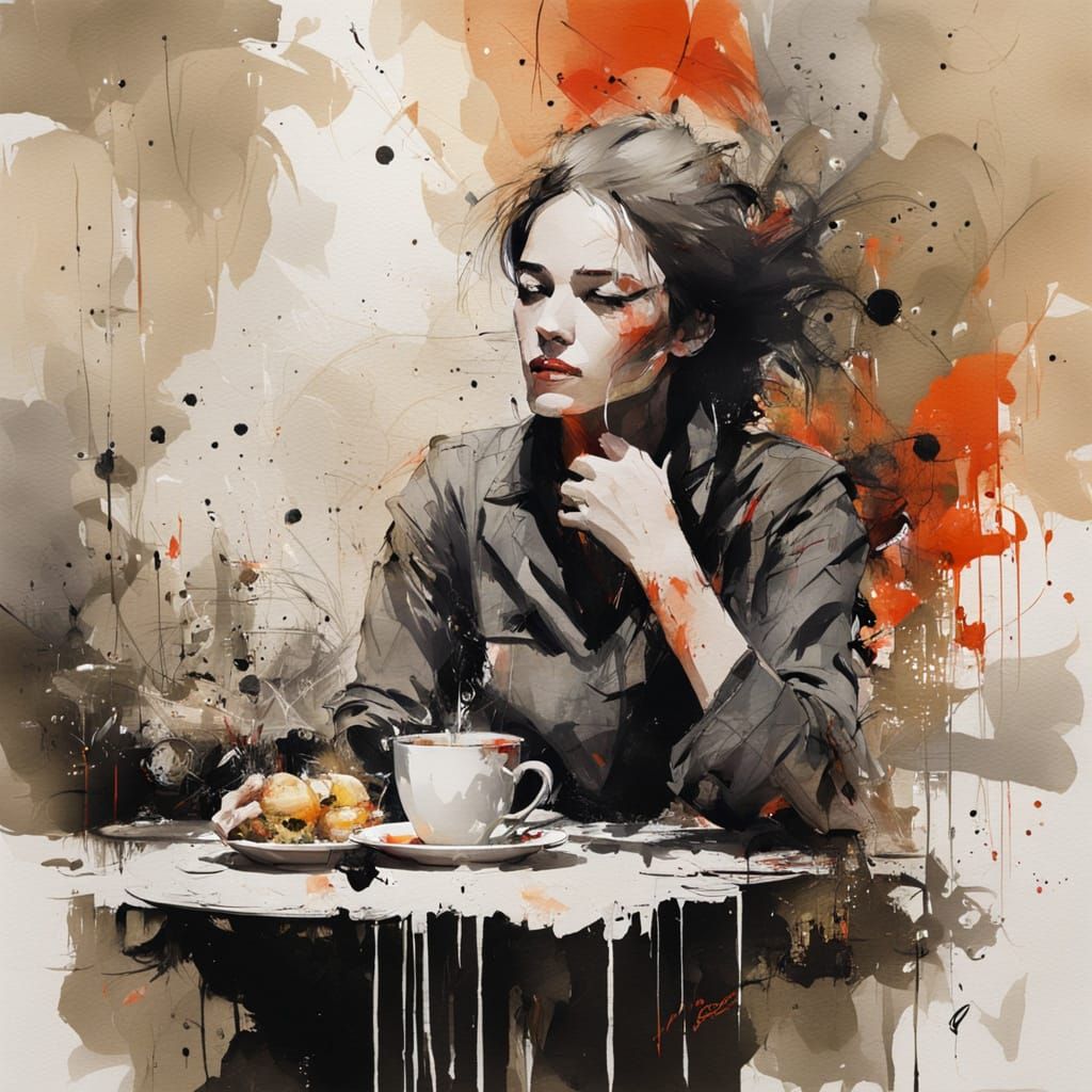 Enchanted Cafés in Watercolor Gouache Abstract Style