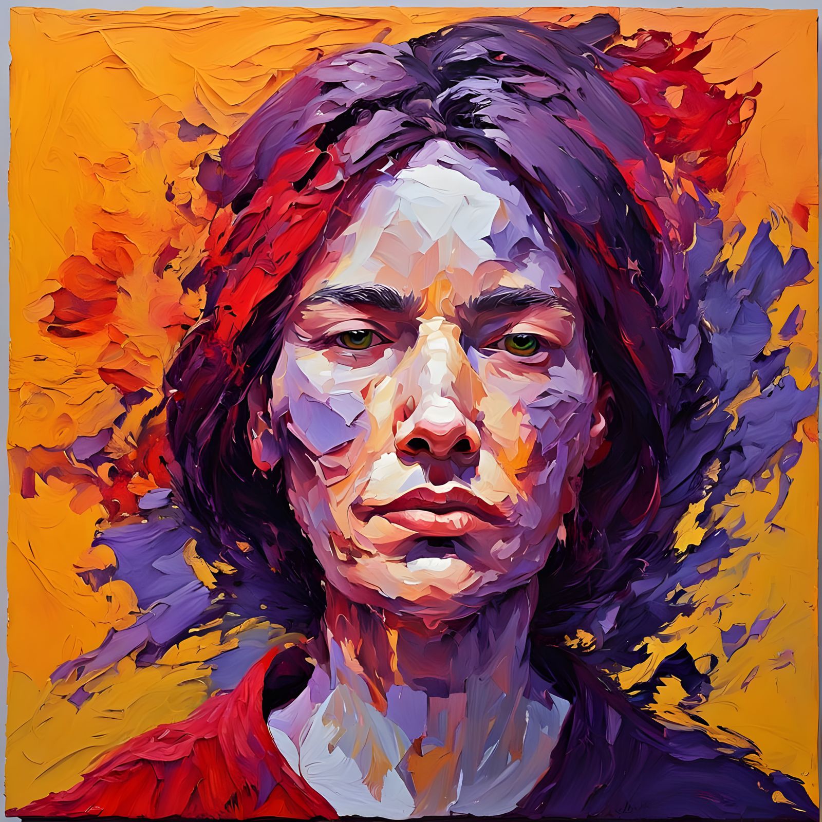 Expressionist Emotive Face Dissolves in Crimson and Lavender