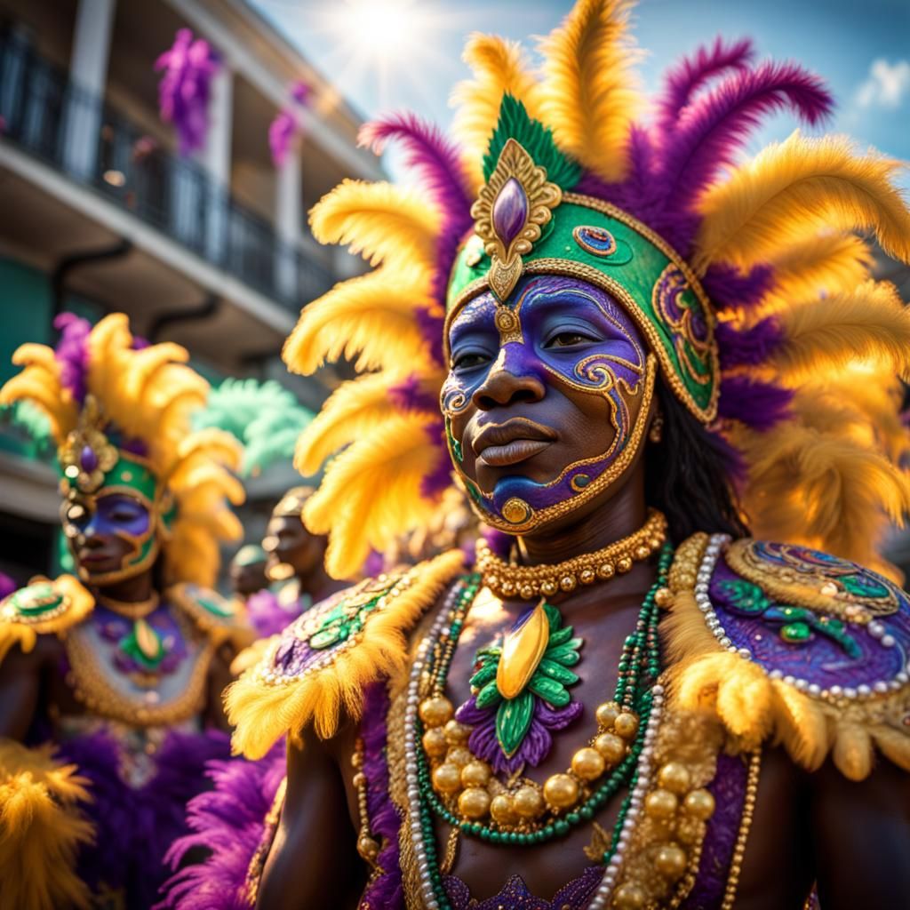 Mardi Gras Indian Parade in Dynamic Lighting
