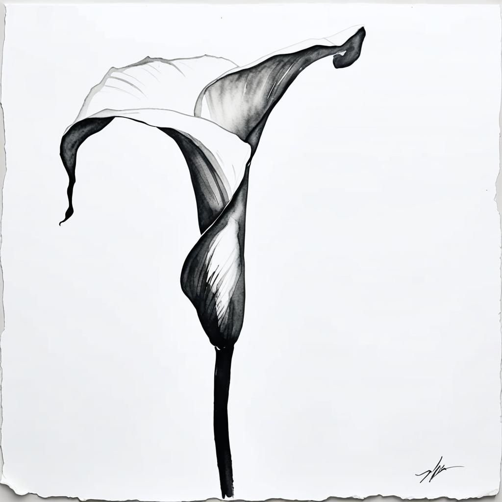 Minimalist Ink Wash Painting of a Calla Lily