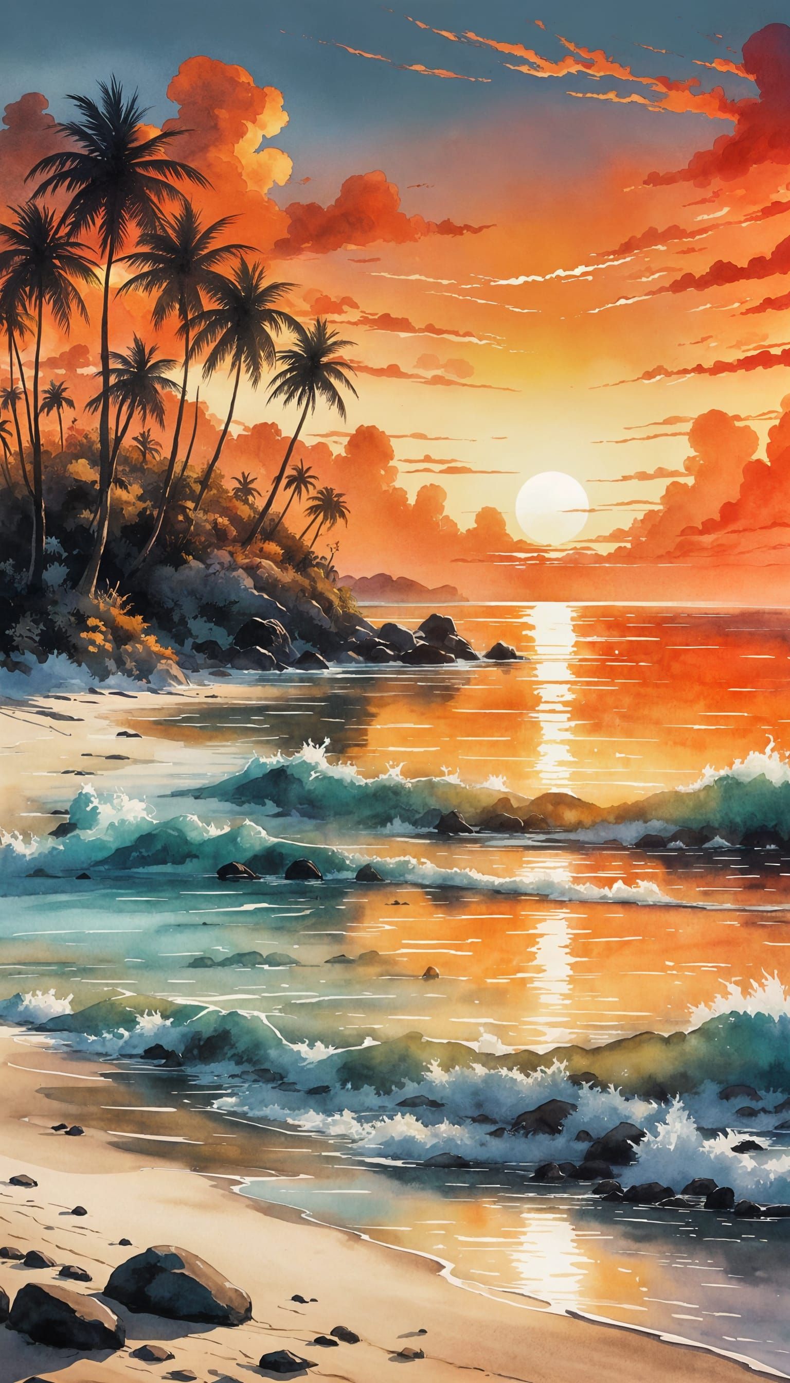 Tropical Sunset in Magical Realist Style