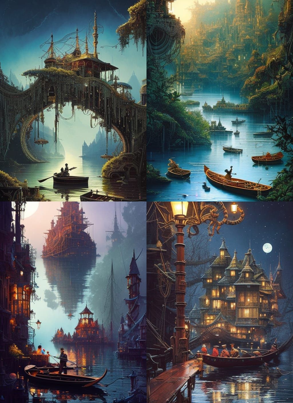 Dreamlike Watercolor Boat Ride on Gritty Stream